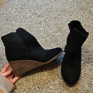 Toms Black Wedge Ankle Boots
